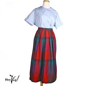 Vintage Wool Plaid Full Skirt Red Blue Green Pockets Fully Lined Sz 16 - Hey Viv